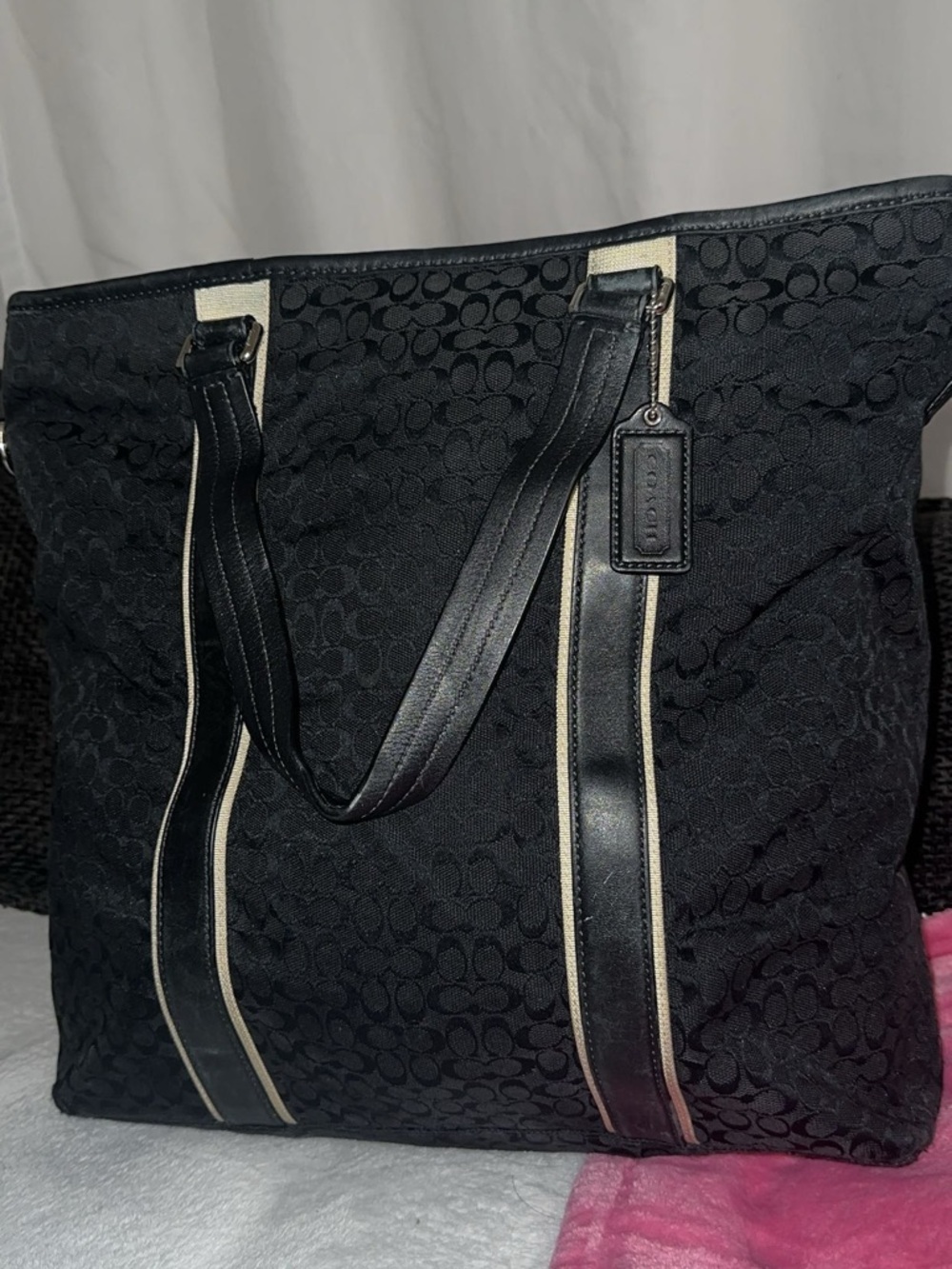 Coach Black Signature Jacquard Tote with Leather Tag used vintage like new